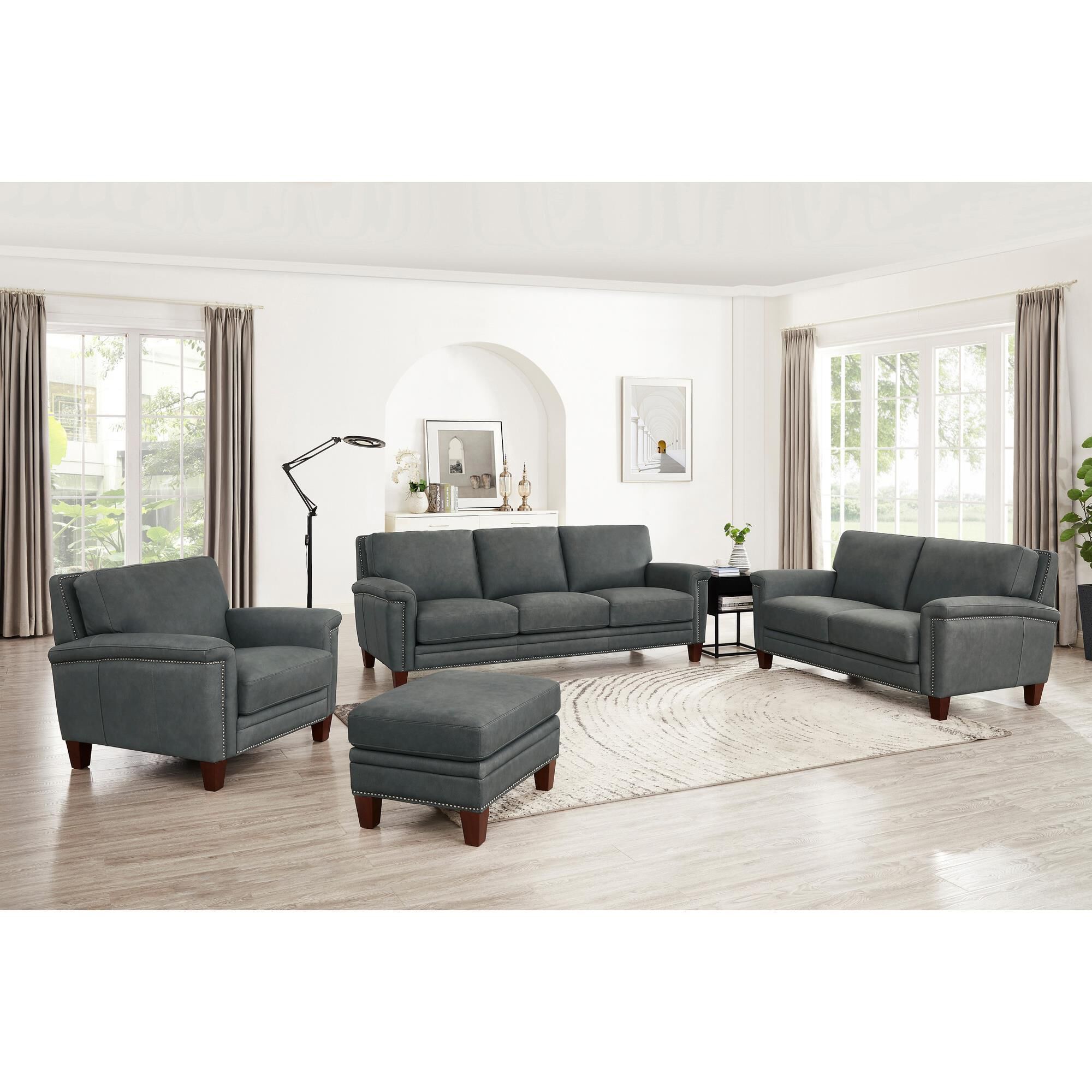 Amax Leather Sherwood Leather Sofa in Charcoal NFM