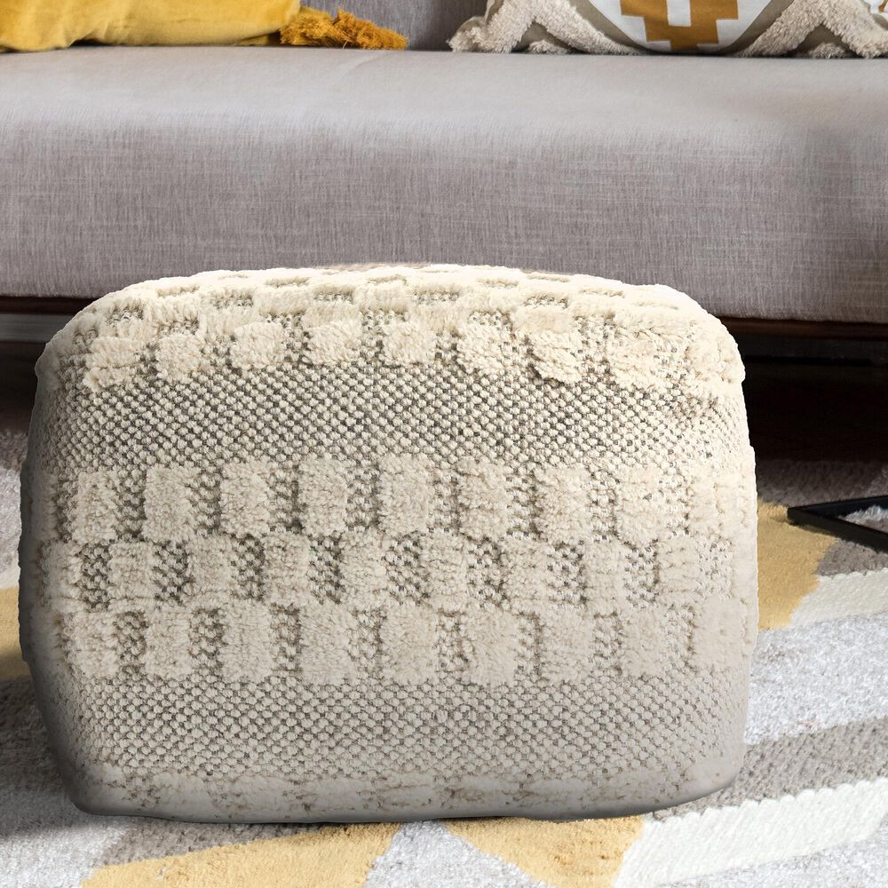 LR Home 18" Square Checkered Pouf in Black and Natural, , large