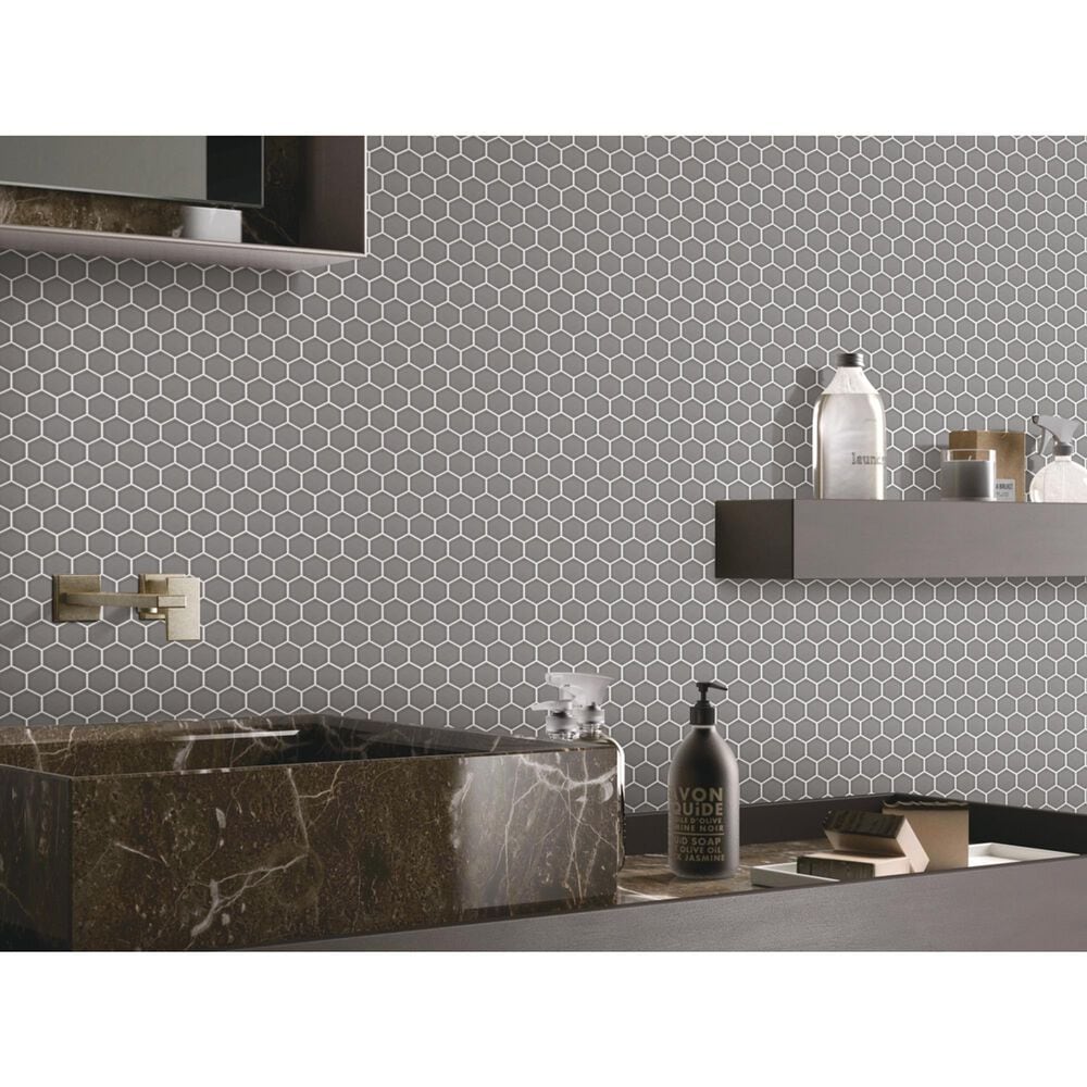 Emser Savvy Silver 2" x 2" Hexagon on 11" x 12" Porcelain Mosaic Sheet, , large