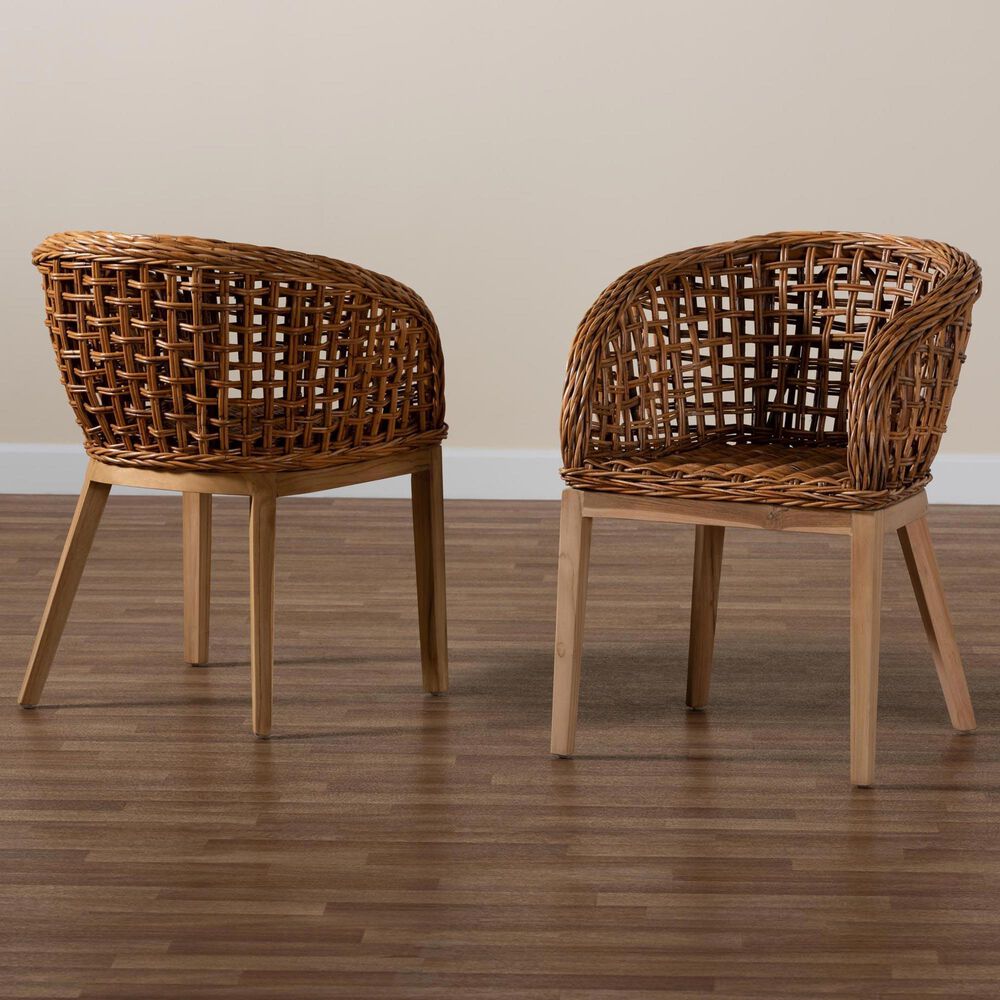 Baxton Studio Mario Arm Chair in Natural Brown and Brown (Set of 2), , large