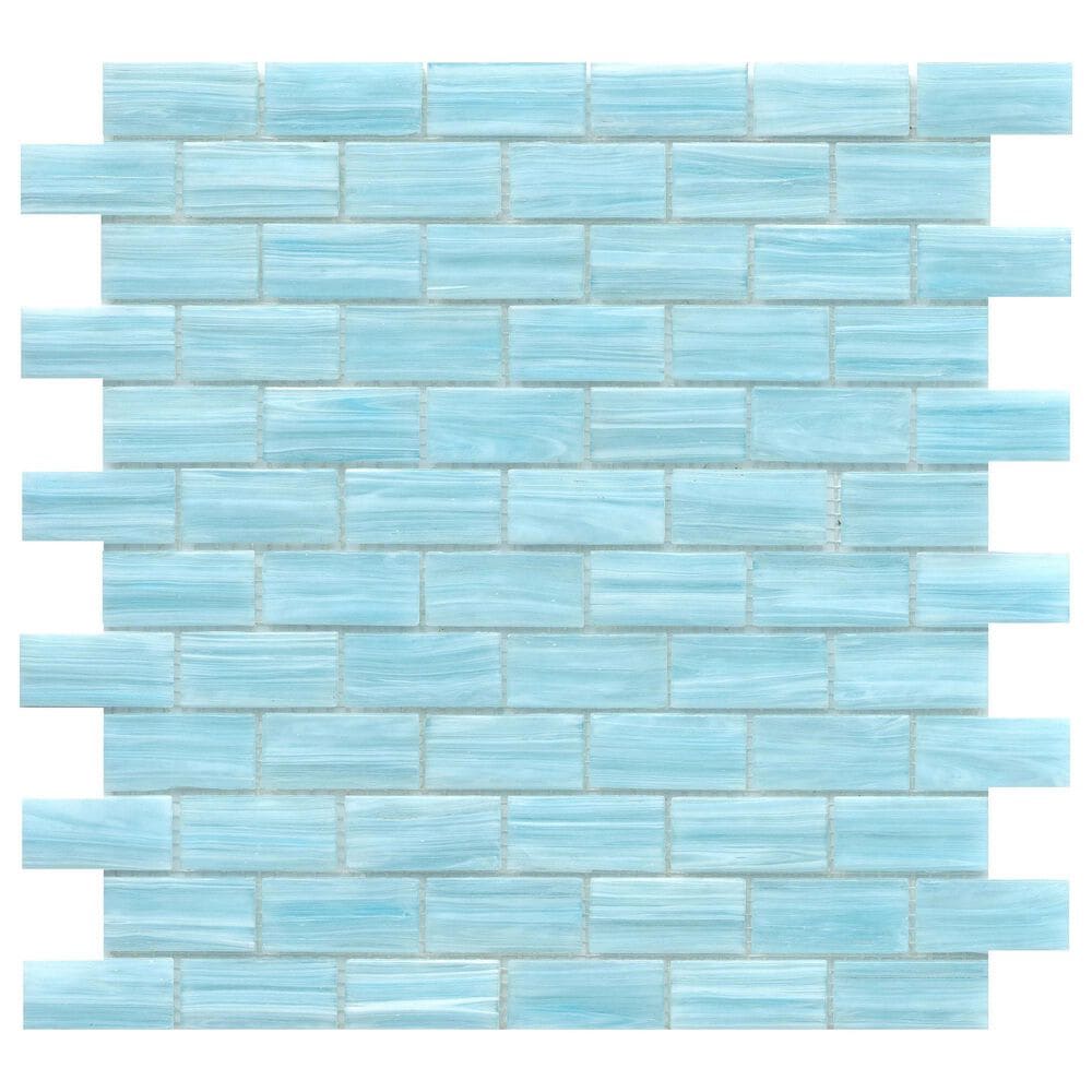 Emser Swirl Sky 1" x 2" Rectangle on 12" x 12" Glass Mosaic Sheet, , large