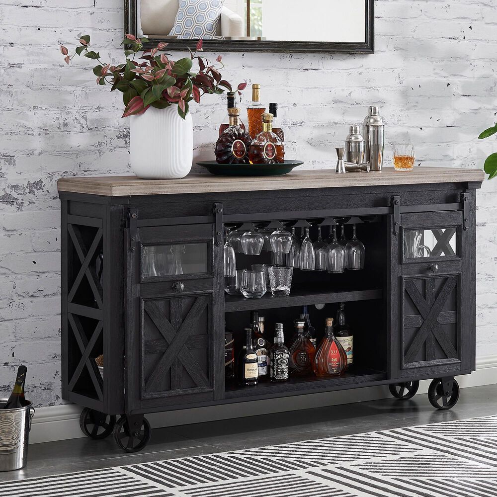 Imperial International Bar Cart in Blackened Oak and Grey Wash, , large