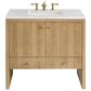 James Martin Vanities Hudson 36" Single Bathroom Vanity in Light Natural Oak with 3 cm Arctic Fall Solid Surface Top and Rectangular Sink, , large