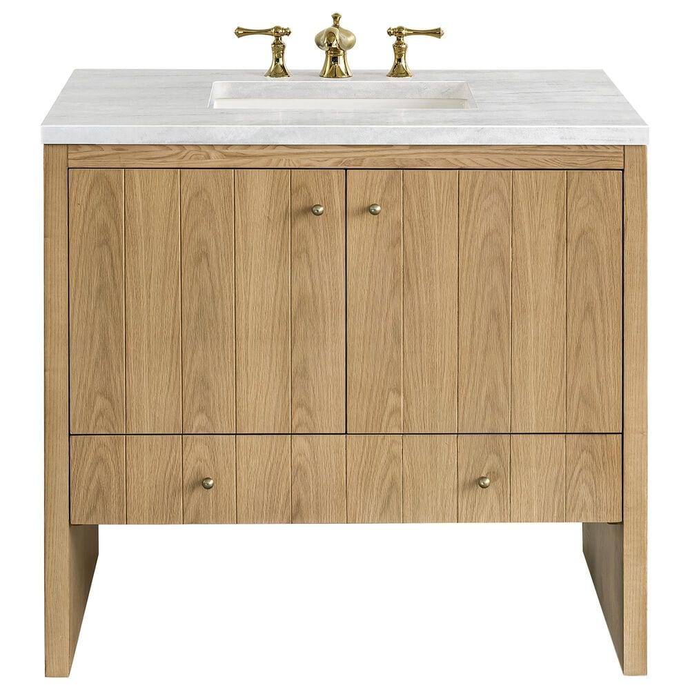 James Martin Vanities Hudson 36" Single Bathroom Vanity in Light Natural Oak with 3 cm Arctic Fall Solid Surface Top and Rectangular Sink, , large