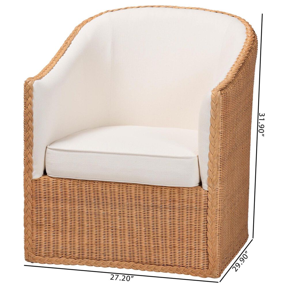 Baxton Studio Tessa Arm Chair with Light Honey Rattan in White, , large