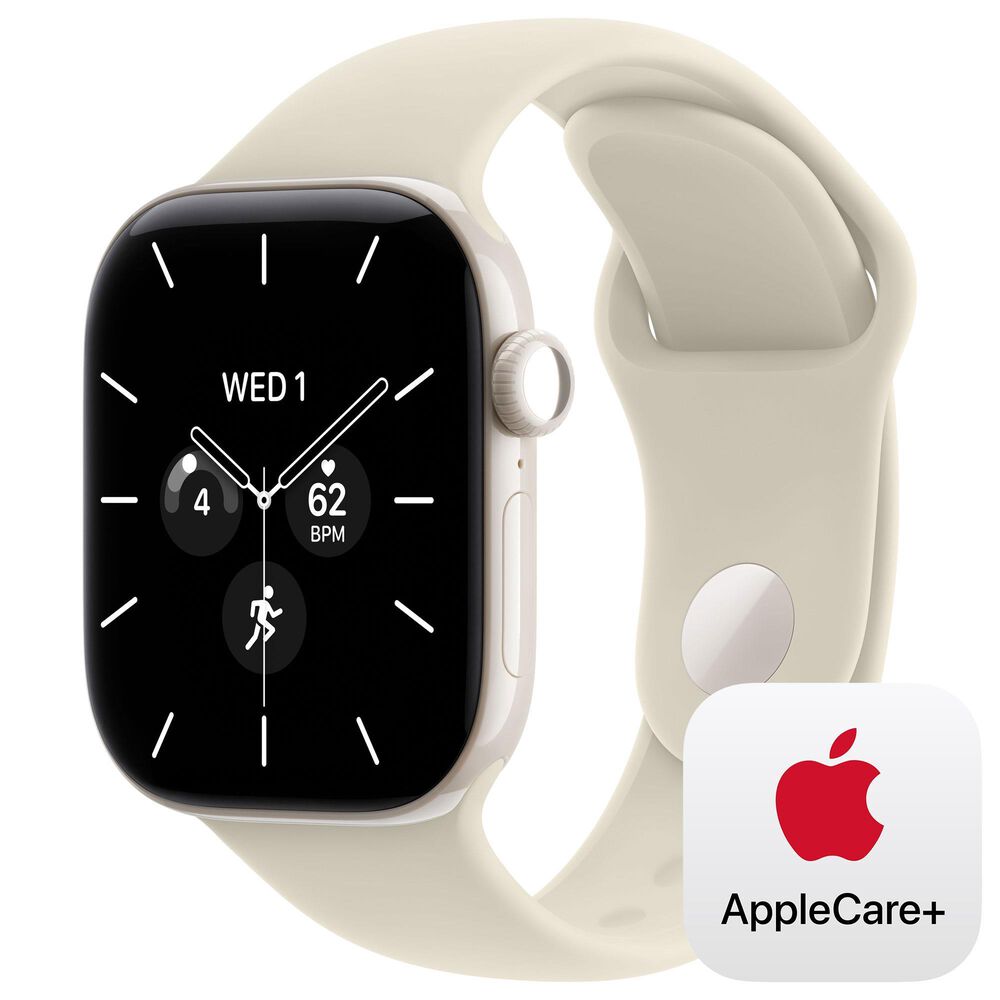 Apple Watch Series 12 (GPS + Cellular) 42mm Pearl White Ceramic Case with Sand Sport Band - S/M and 2-Year AppleCare+, , large