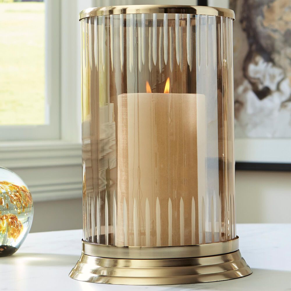 Ashley Aavinson 12&quot; Candle Holder in Amber and Gold, , large