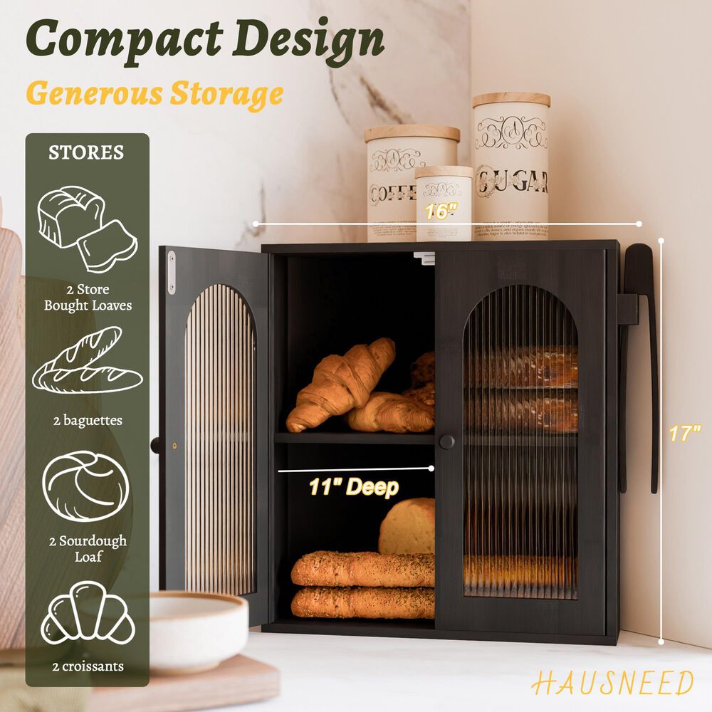 HOMLUX Large Slat Arch-Door Bread Box in Black, , large
