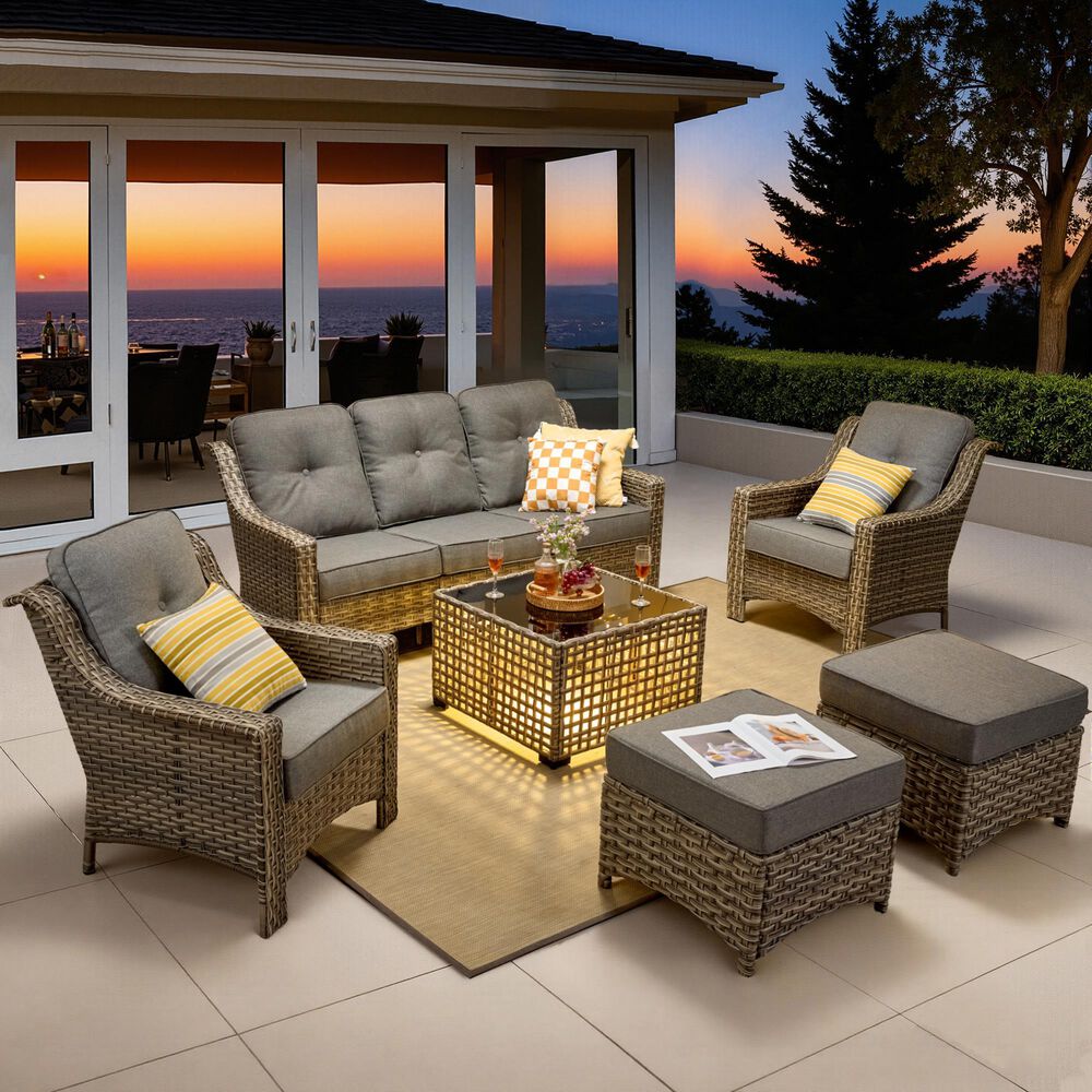 HOMLUX 6-Piece Patio Conversation Set with Coffee Table in Dark Grey, , large