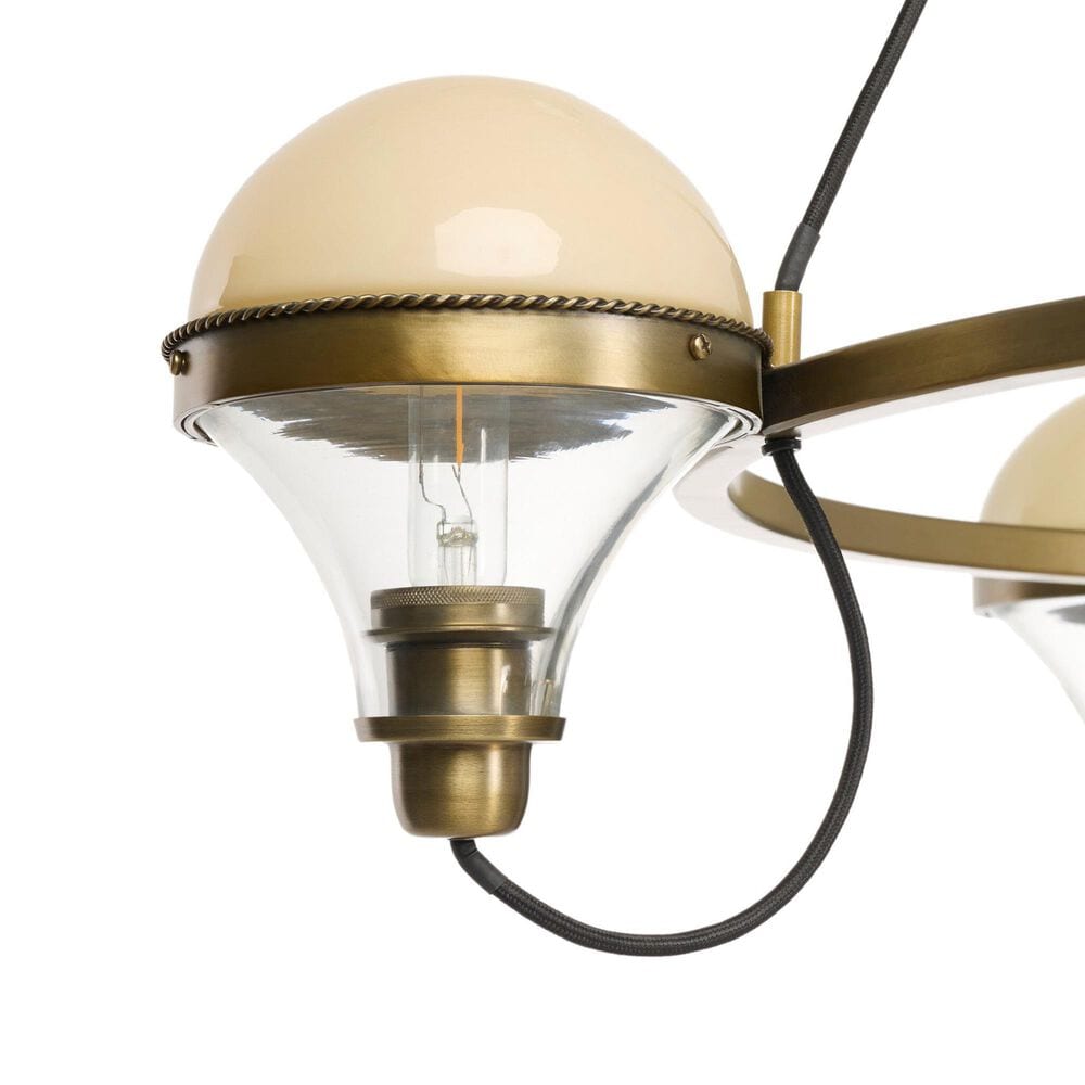 Amber Lewis x Four Hands Hockley 4-Light Chandelier with Cream Glass Shades in Aged Antique Brass, , large
