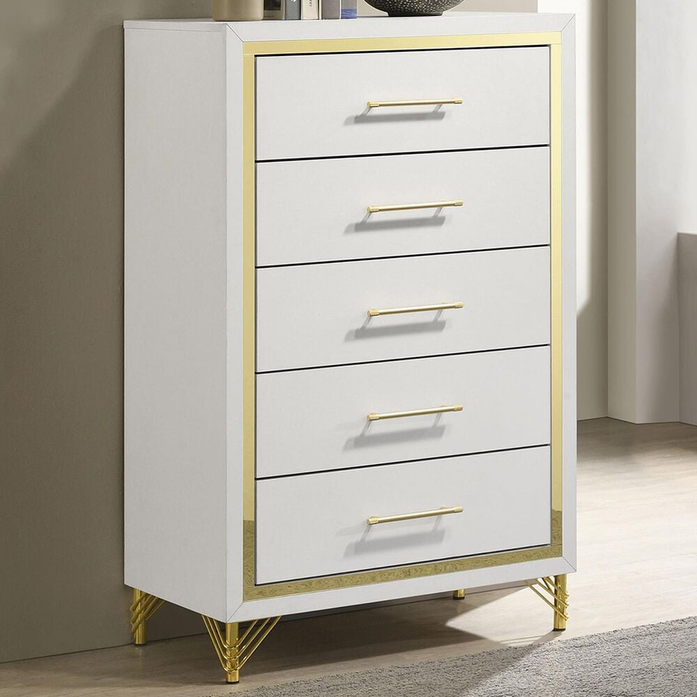 Pacific Landing Lucia 5-Drawer Chest in White and Gold, , large