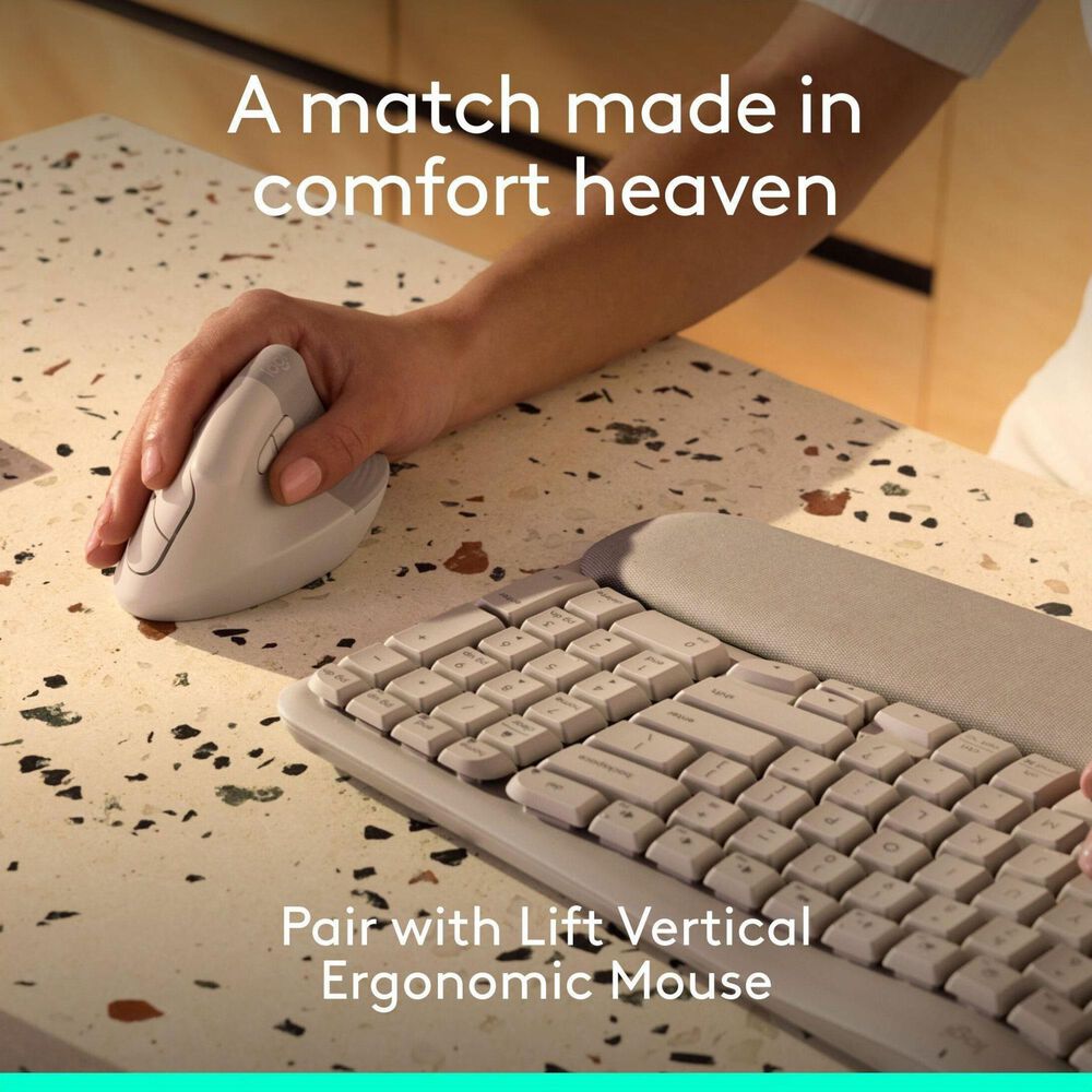 Logitech Wave Keys Wireless Ergonomic Keyboard in Sand, , large