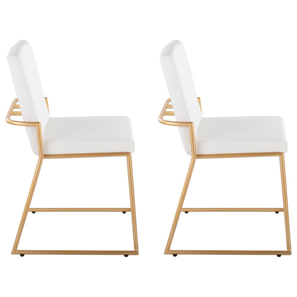 LumiSource Dutchess Side Chair with White Faux Leather Cushion in Gold (Set of 2), , large