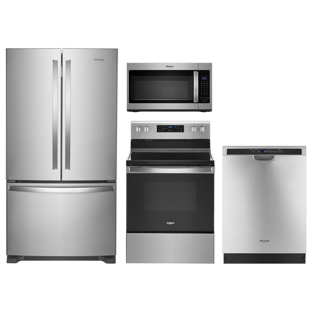 Whirlpool 4-Piece Kitchen Package with 25 Cu. Ft. French Door Refrigerator and Electric Range in Stainless Steel, , large