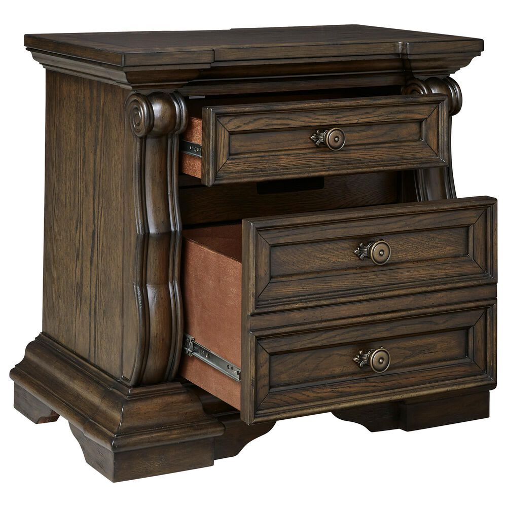 Millenium Maylee King Upholstered Bed and Two Nightstands in Dark Brown, , large