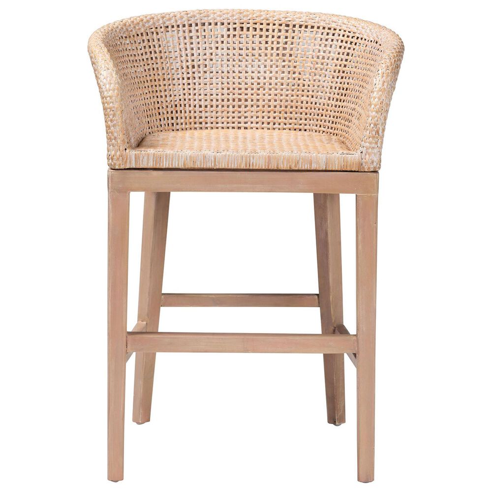 Baxton Studio Papua Counter Stool in Antique White Wash and Light brown, , large