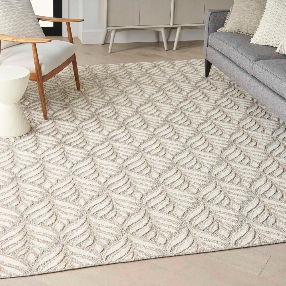 Nourison Aloha Floral 9&#39; x 12&#39; Ivory and Grey Indoor/Outdoor Area Rug, , large