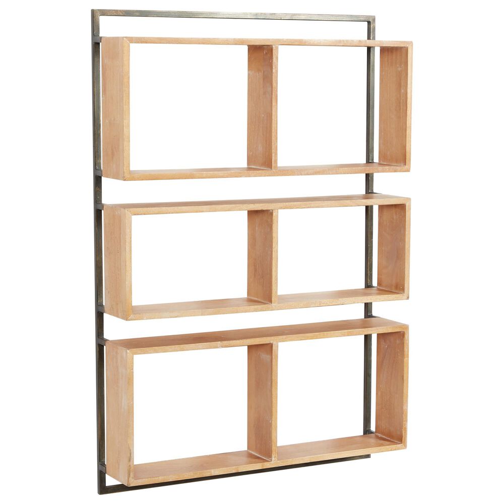 Maple and Jade 24" x 35" Wall Shelf in Natural Brown and Black, , large