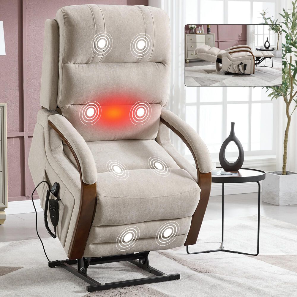 Hearth and Haven Power Lift Recliner in Beige, , large