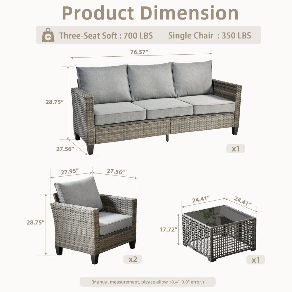 HOMLUX 4-Piece Outdoor Sofa Set in Dark Gray, , large