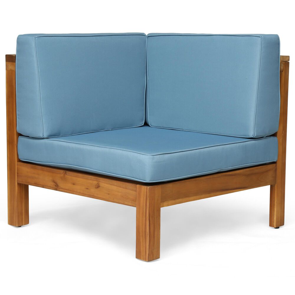 Noble House Oana 4-Piece Patio Sectional Set with Blue Cushion in Teak Brown, , large