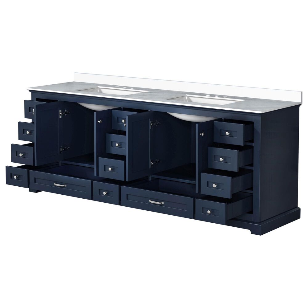 Lexora Home Dukes 84&quot; Double Bathroom Vanity in Navy Blue with 2 cm White Quartz Top and Rectangular Sinks, , large