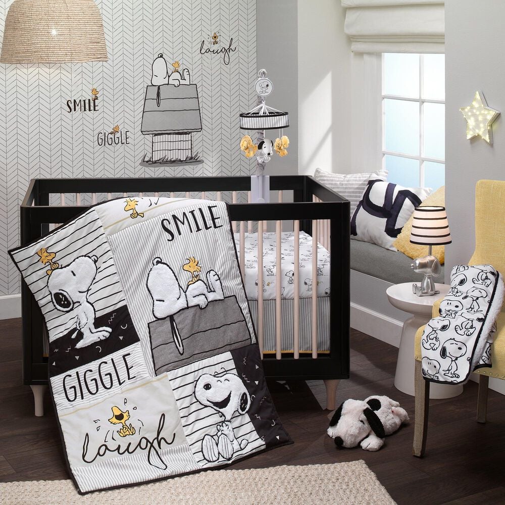 Lambs and Ivy Classic Snoopy with Woodstock and Dog House Wall Decals in Black and Gray, , large