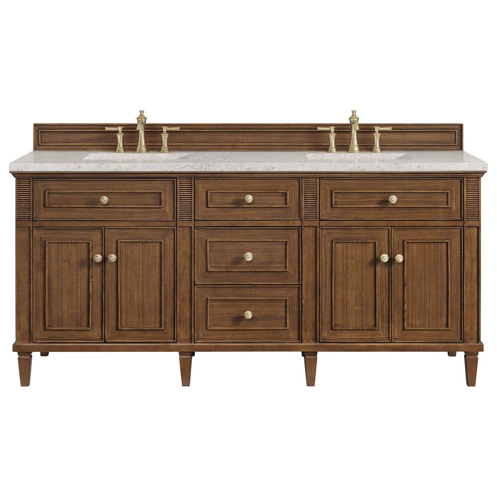James Martin Vanities Lorelai 72&quot;Double Vanity in Mid-Century Walnut with 3 cm Eternal Jasmine Pearl Quartz Top, , large