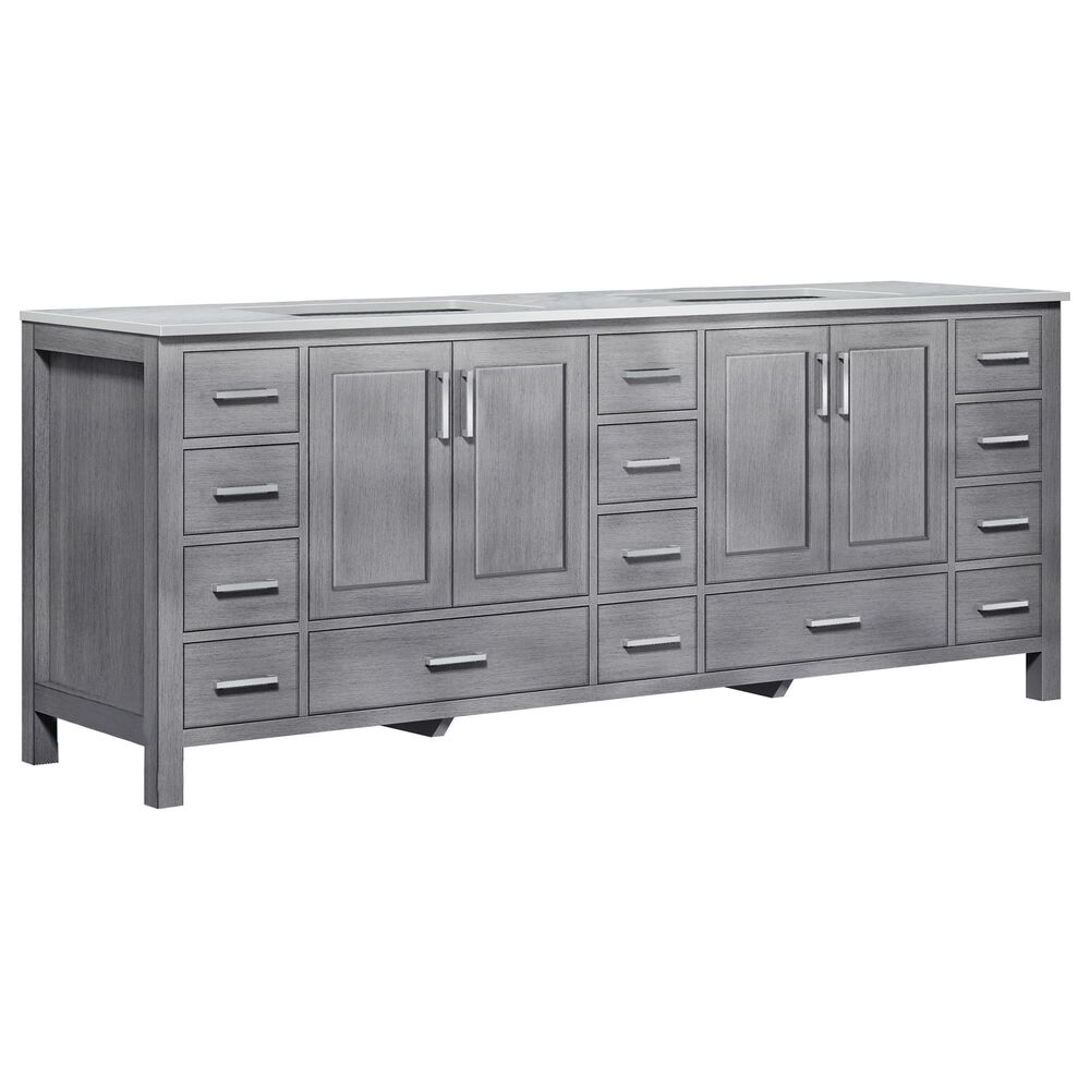 Lexora Home Jacques 84" Double Bathroom Vanity in Distressed Grey with White Carrara Marble Top and Rectangle Sinks, , large
