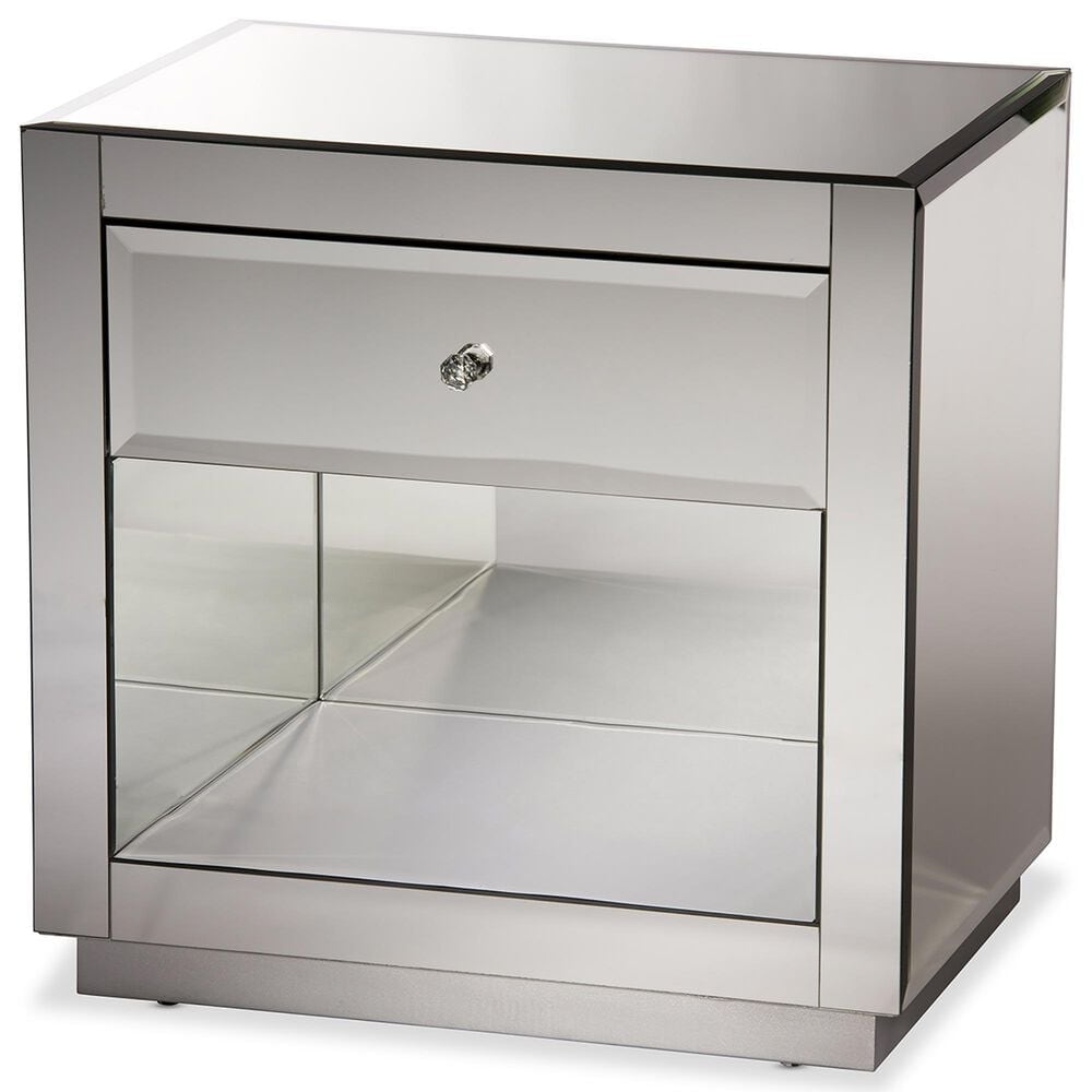 Baxton Studio Rochadh Mirrored 1-Drawer End Table in Gray, , large