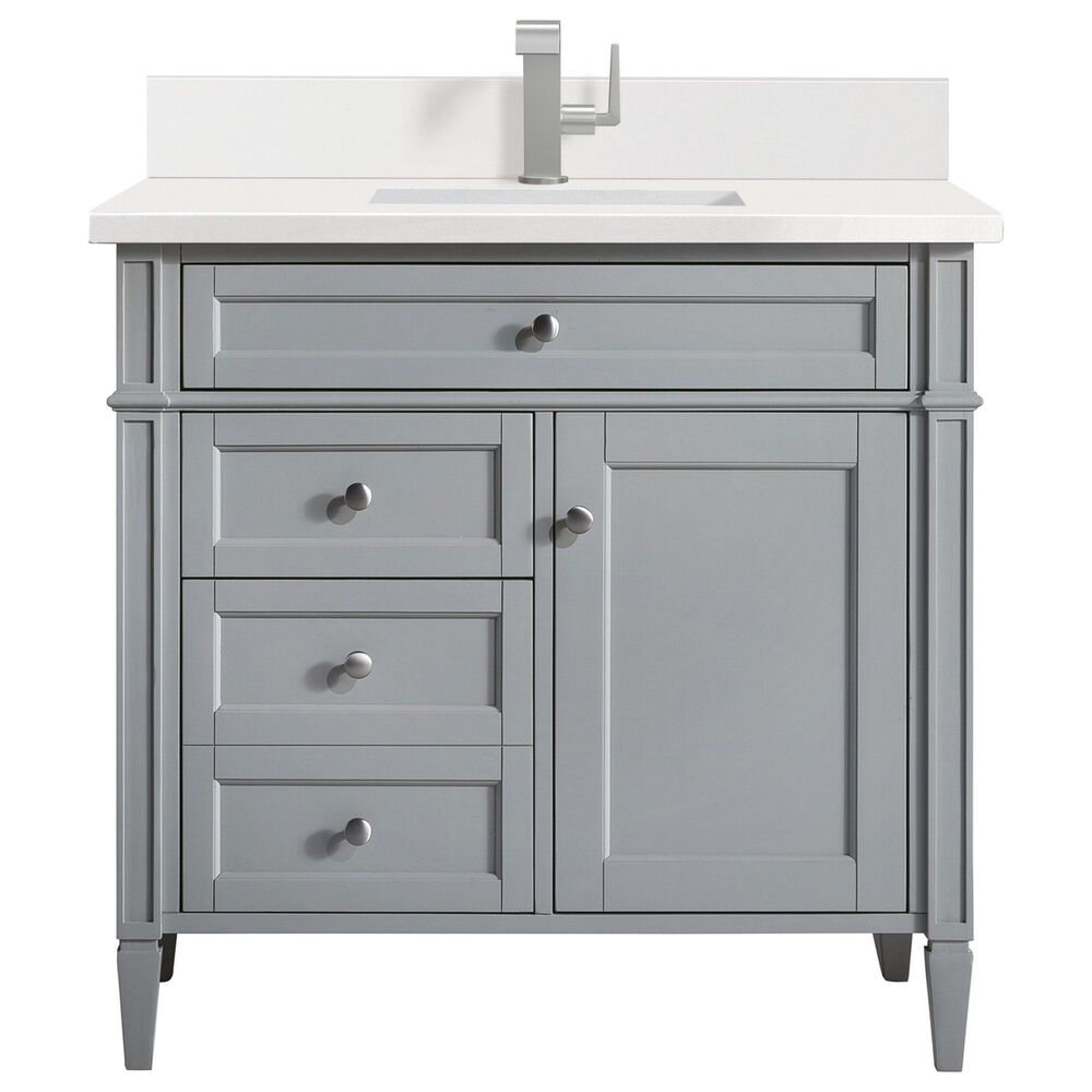James Martin Vanities Brittany 36" Single Bathroom Vanity in Urban Gray with Single Hole 3 cm White Zeus Quartz Top and Rectangular Sink, , large