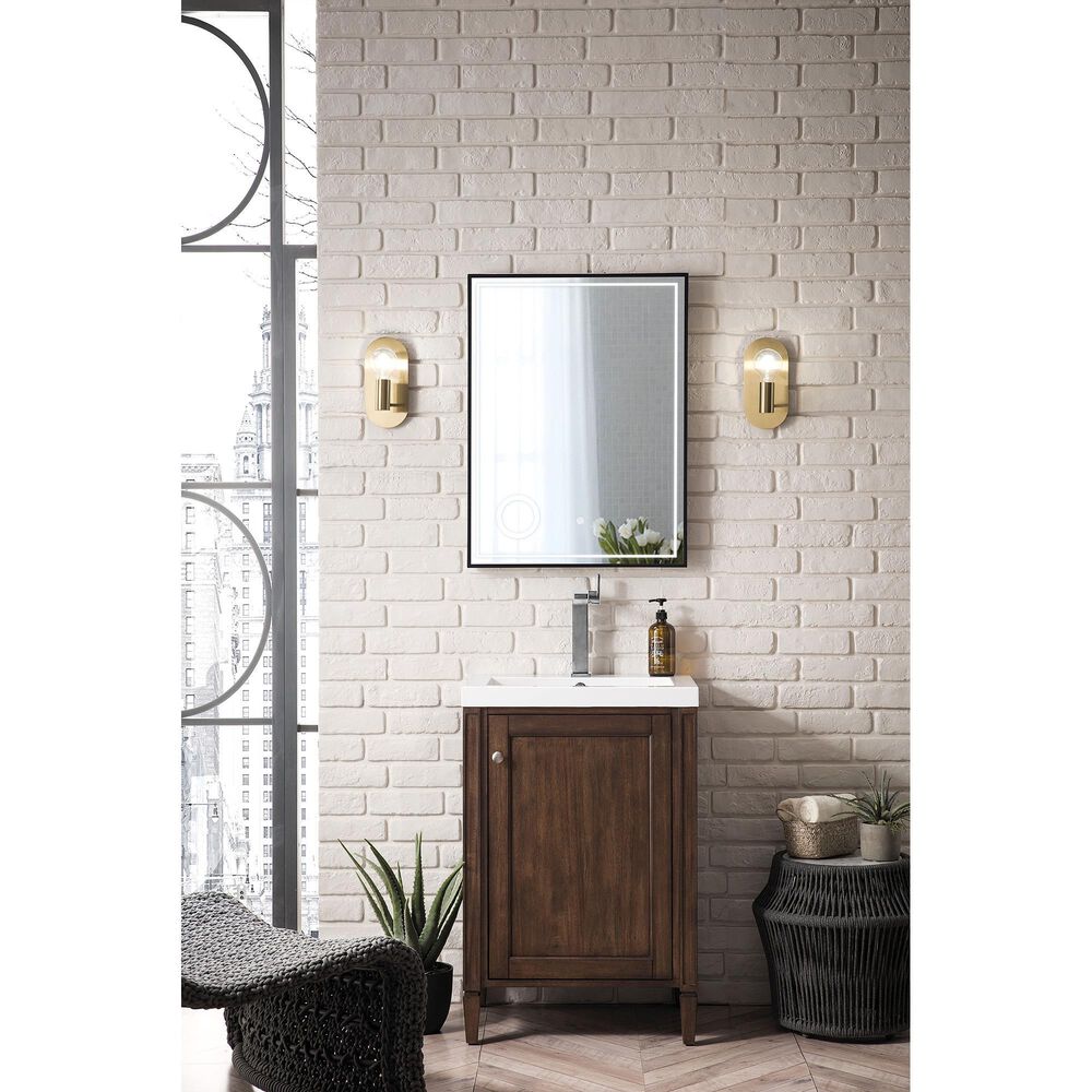 James Martin Vanities Britannia 24&quot; Single Bathroom Vanity in Mid Century Acacia with 3.5 cm White Glossy Resin Top and Rectangular Sink, , large