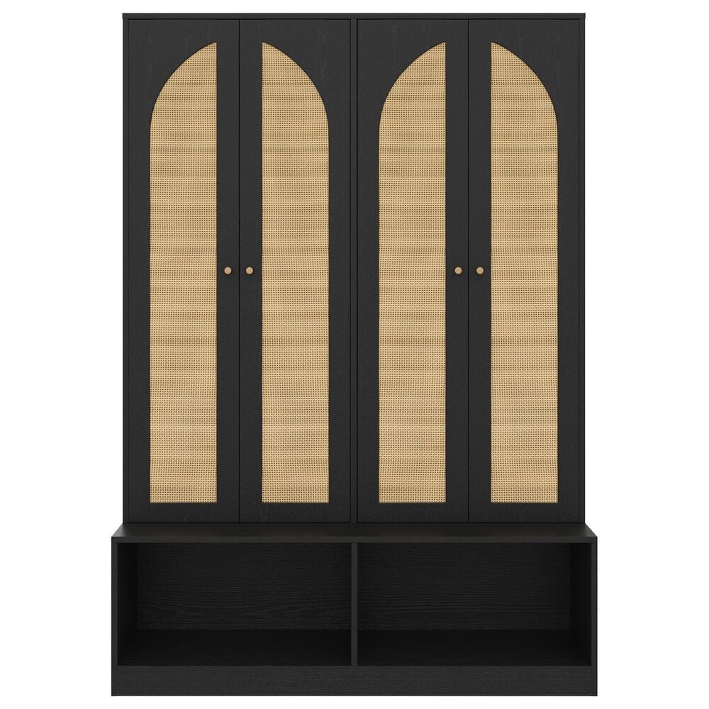 HOMLUX 6-Hook Hall Tree with 2-Rattan Doors in Black, , large