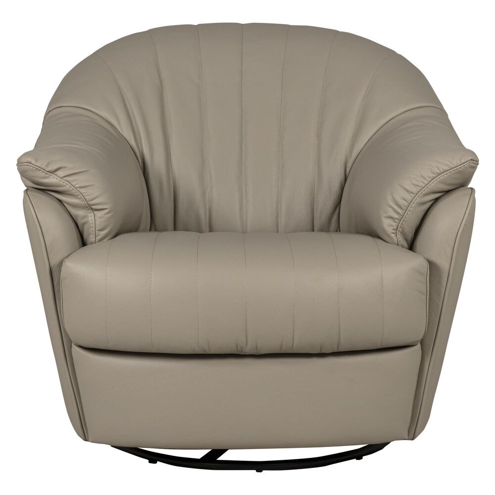 Natuzzi Editions Gratitudine Leather Swivel Rocker Chair in Greige, , large