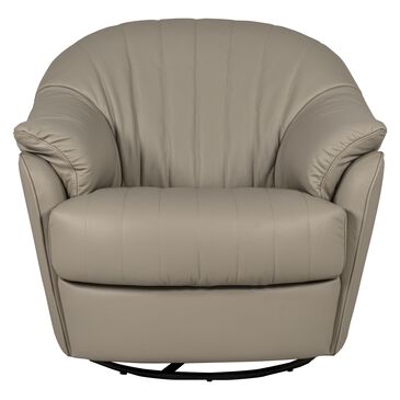Natuzzi Editions Gratitudine Leather Swivel Rocker Chair in Greige, , large