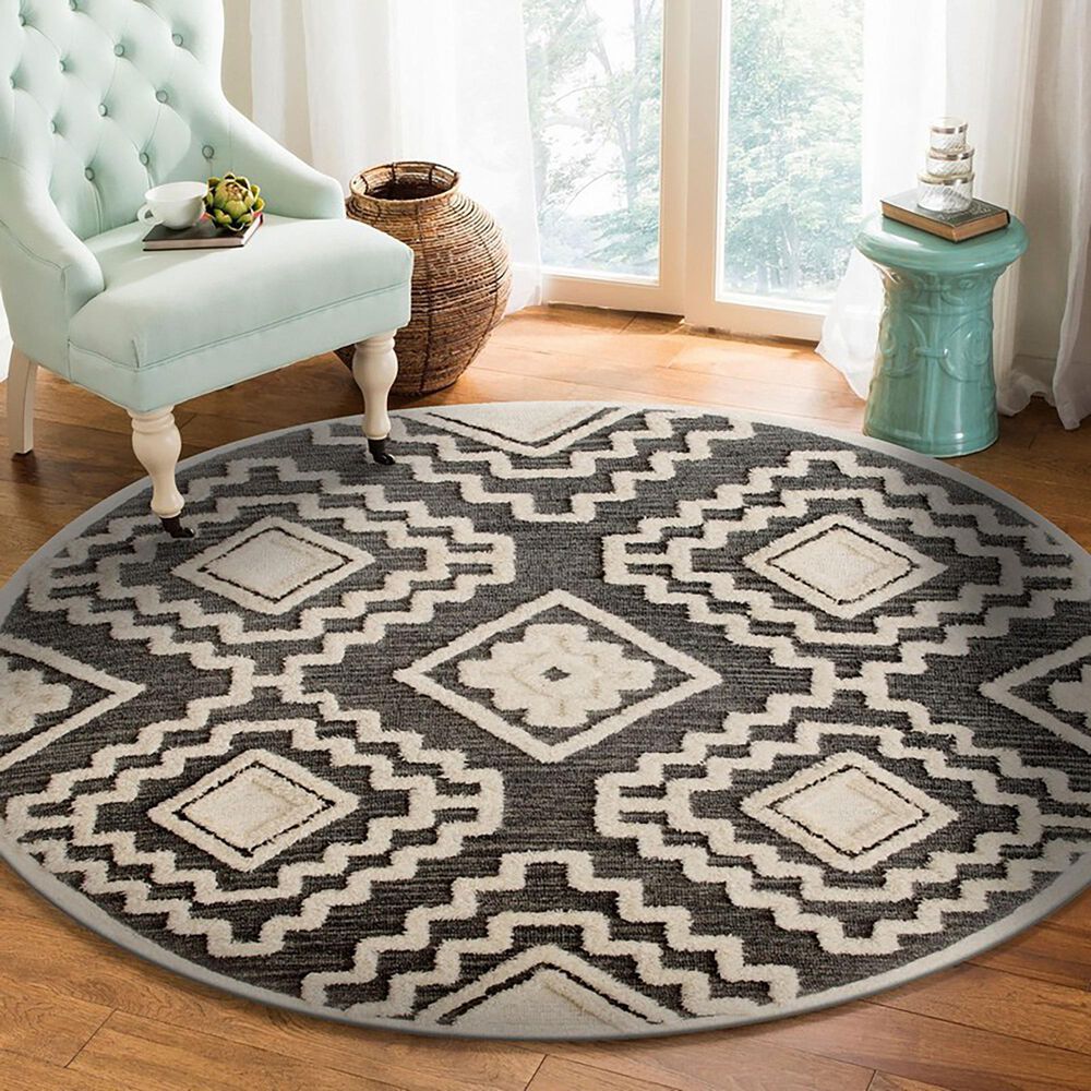 L&amp;R Resources Sinuous Scandinavian 4&#39; Round Gray and Cream Area Rug, , large