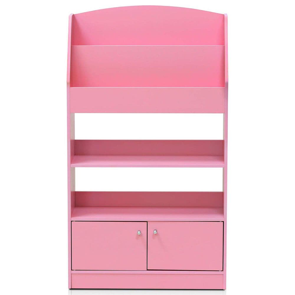 HOMLUX 4-Tier Space Saving Bookshelf with Storage Cabinet and Door in Pink, , large