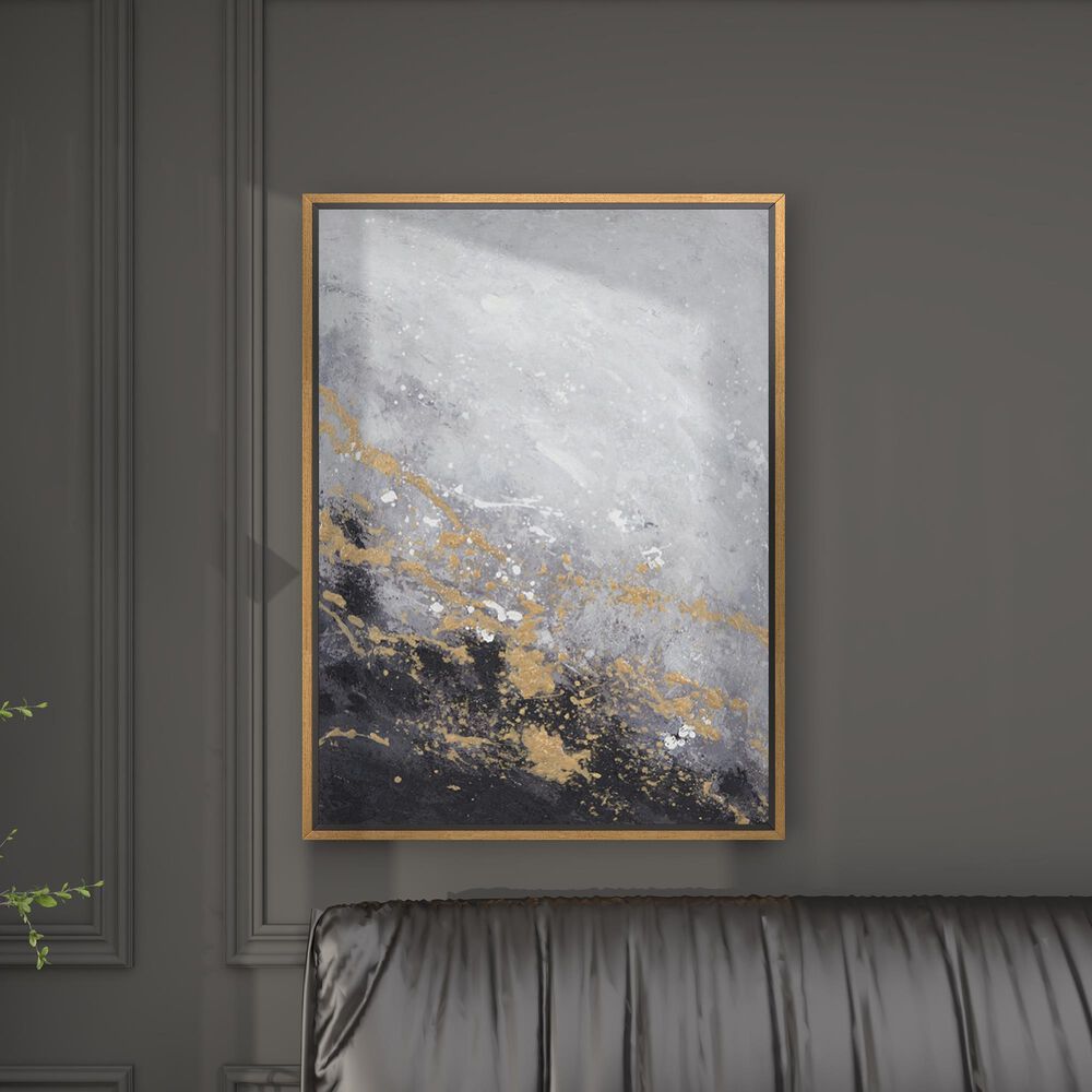 CosmoLiving by Cosmopolitan 40&quot; x 30&quot; Abstract Corner Wall Art in Black, Metallic Gold, White and Smoky Gray, , large