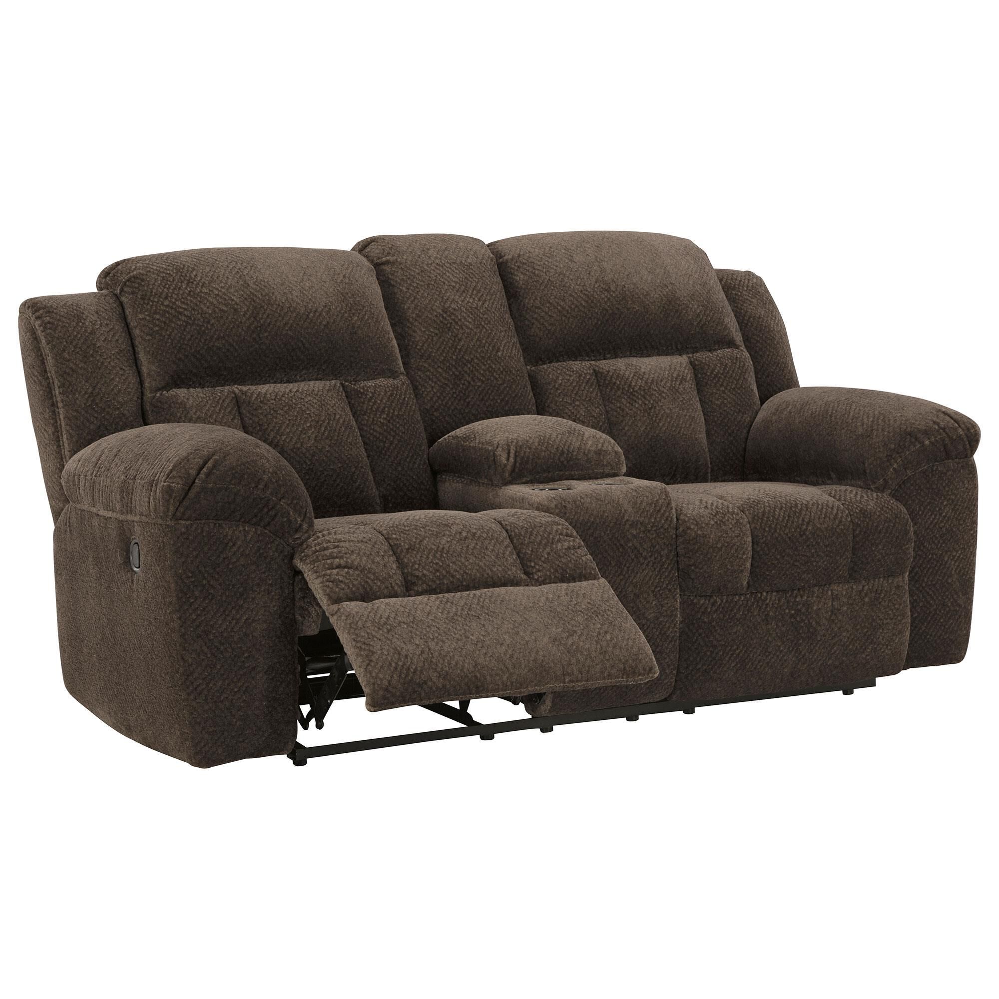 Ashley Frohn Manual Reclining Loveseat in Chocolate