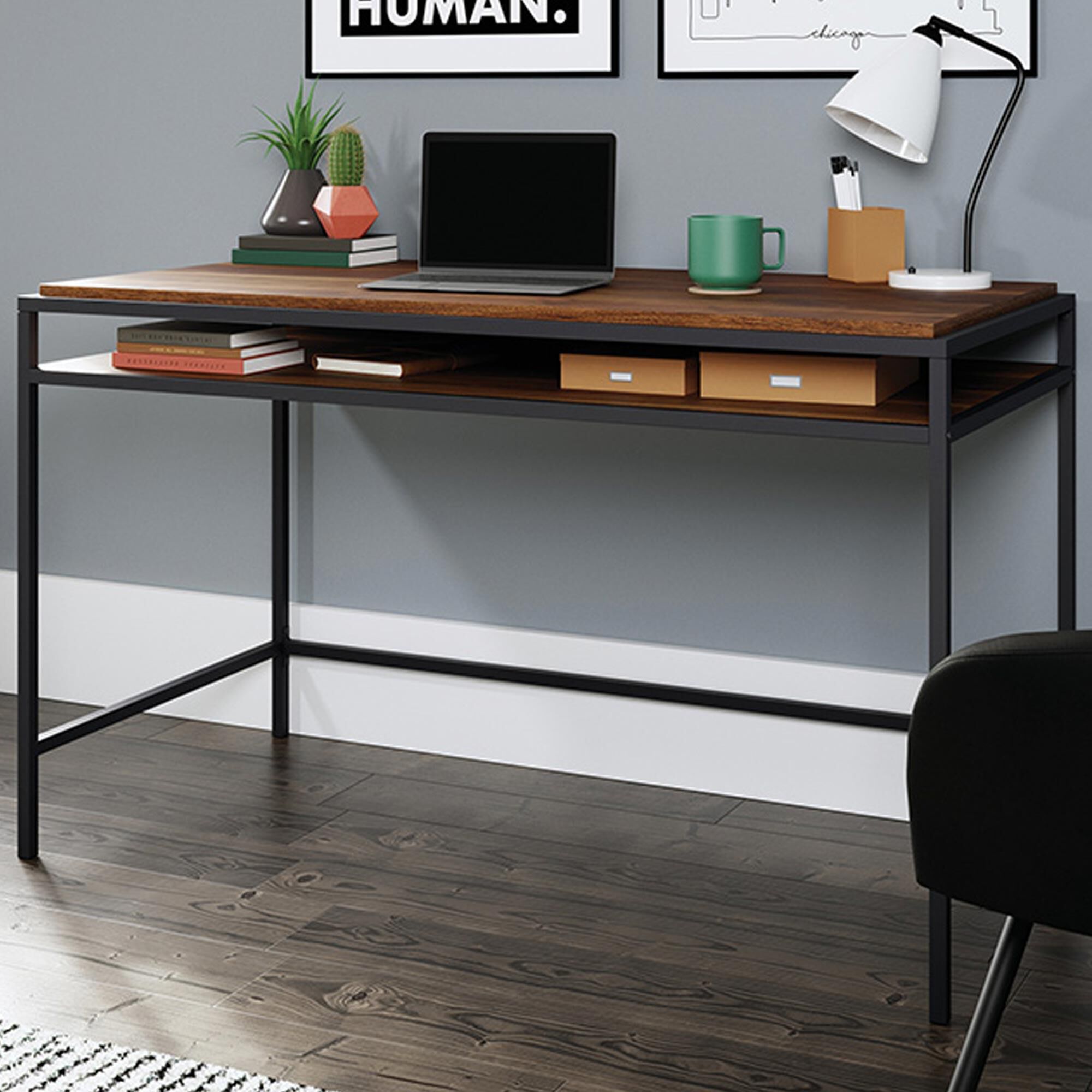 Sauder Nova Loft Writing Desk in Grand Walnut and Black