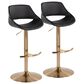 LumiSource Fabrico Swivel Adjustable Bar Stool with Black Faux Leather Upholstery and Rounded T Footrest in Gold (Set of 2), , large