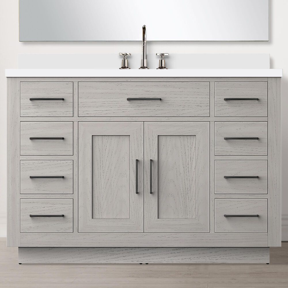 Lexora Home Abbey 48&quot; Single Bathroom Vanity in White Oak with 2 cm White Cultured Marble Top and Rectangular Sink, , large