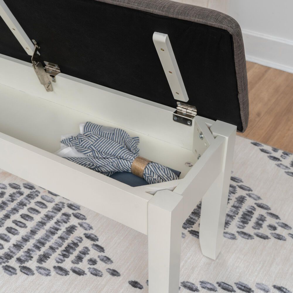 Linon Home Decor Jane Storage Bench with Taupe Cushion in Vanilla White, , large