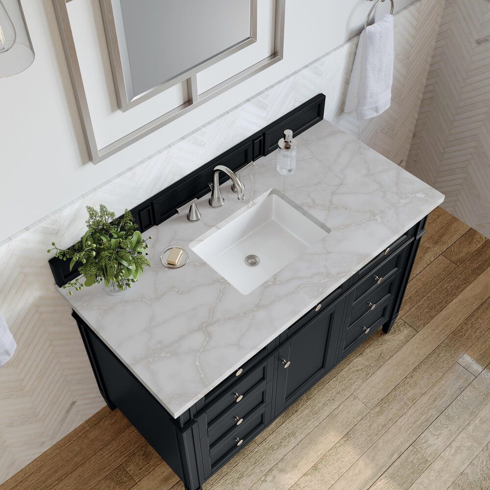 James Martin Vanities Brittany 48" Single Bathroom Vanity in Black Onyx with 3 cm Eternal Jasmine Pearl Silestone Top, Rectangular Sink and FreePower Wireless Charger, , large