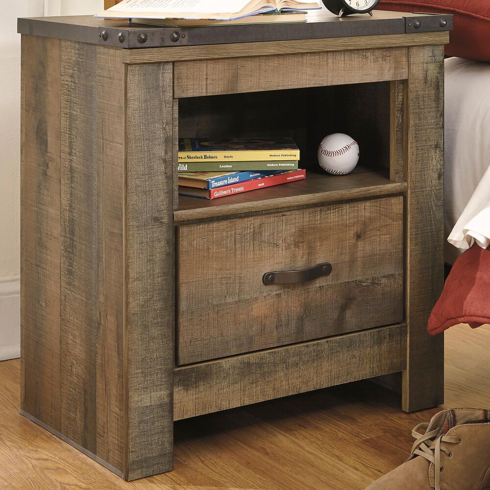 Ashley Trinell 1 Drawer Nightstand in Brown with 2 USB Type C Ports, , large
