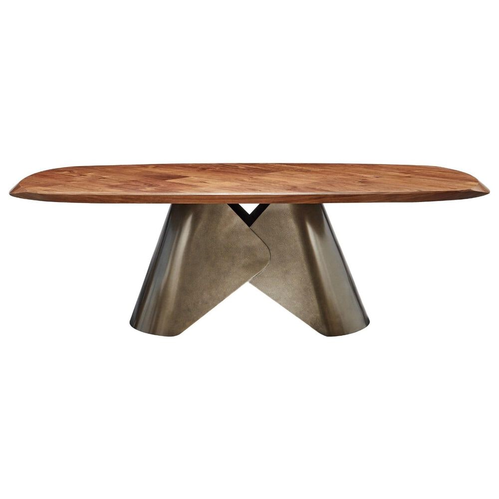 Casabianca Home Rocco Pedestal Dining Table with Bronze Base and Walnut Veneer Top, , large