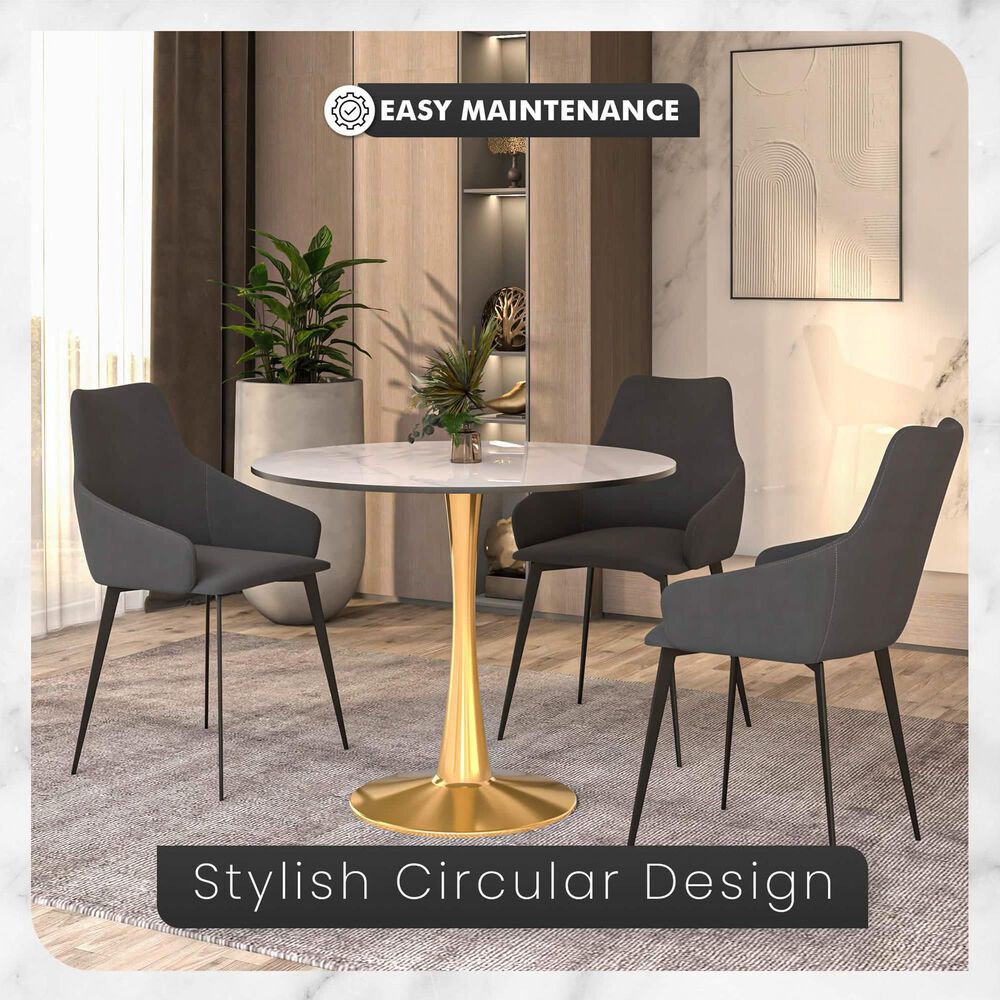 Leisuremod Leisuremod Bristol 35 round dining table Gold base with White Sintered stone Top, , large