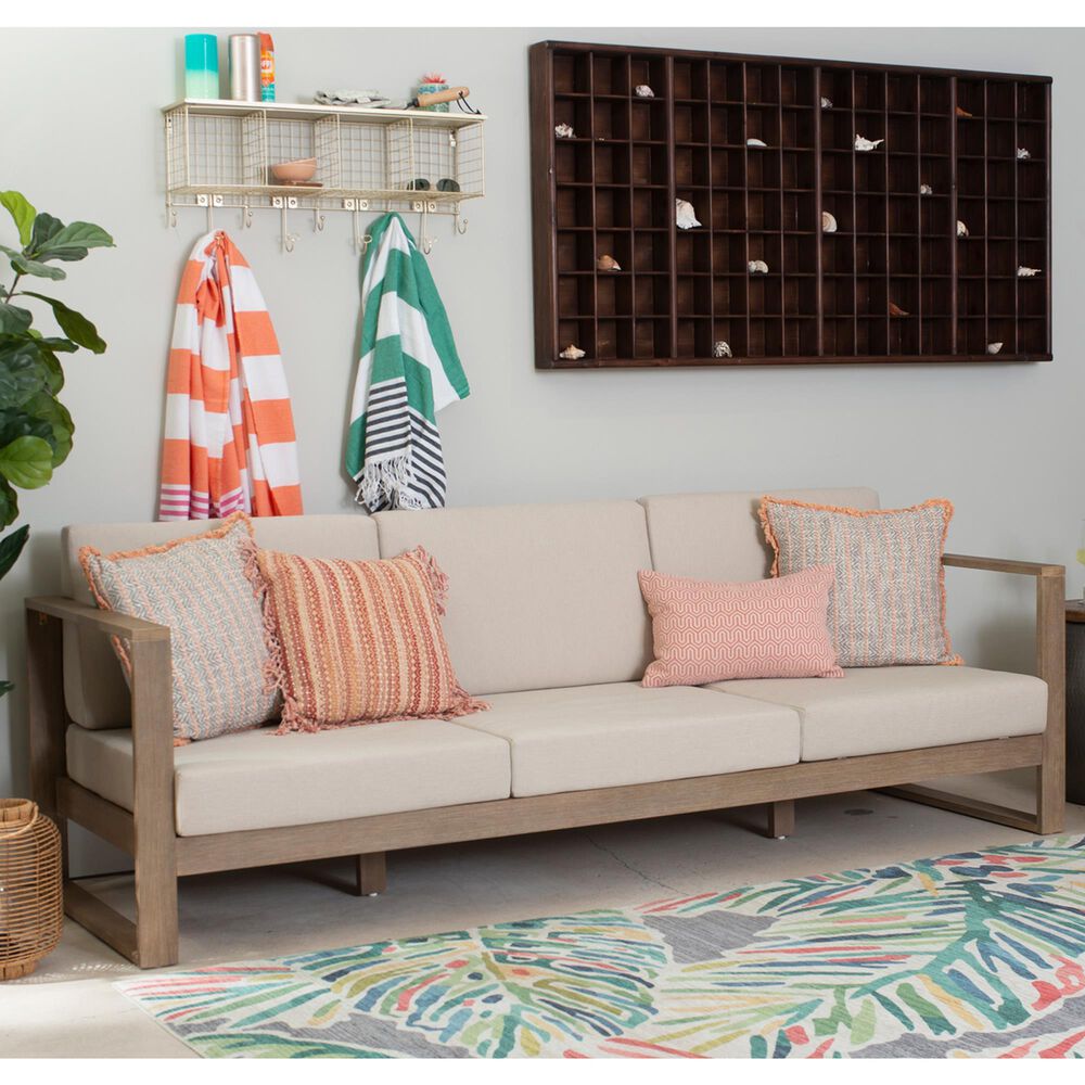 Linon Home Decor Silas 3-Seater Outdoor Sofa with Beige Cushions in Natural, , large