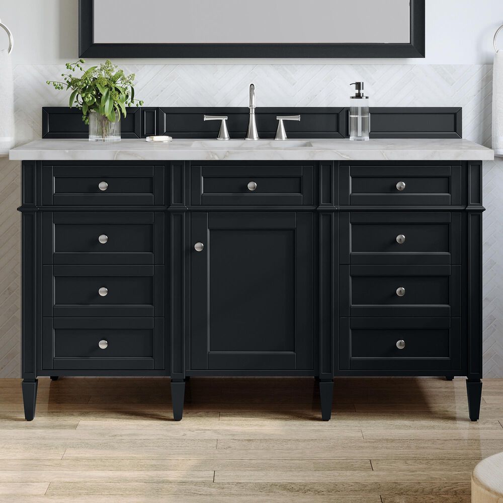 James Martin Vanities Brittany 60&quot; Single Bathroom Vanity in Black Onyx with 3 cm Victorian Silver Quartz Top and Rectangular Sink, , large