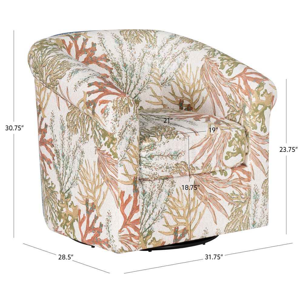 Linon Home Decor Bonnie Swivel Club Chair in Ocean Green, Orange and White, , large